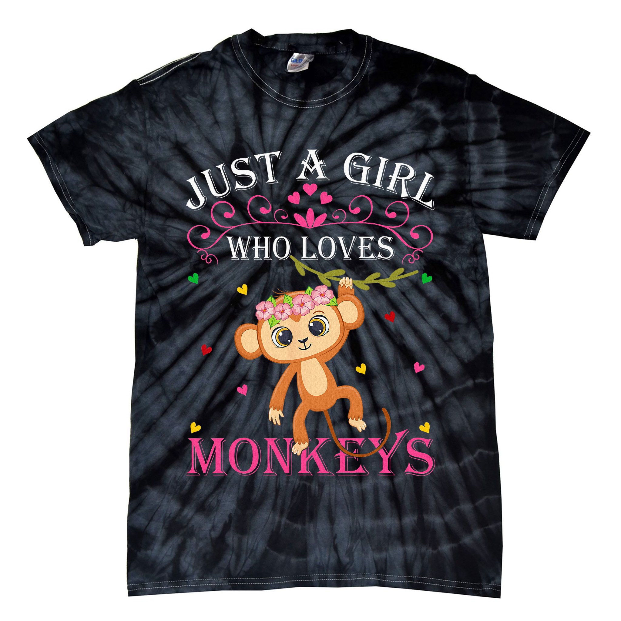 Just A Girl Who Loves Monkeys Cute Monkey Lover Kids Tie-Dye T-Shirt