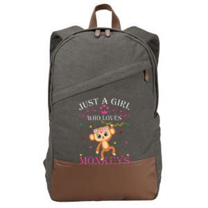 Just A Girl Who Loves Monkeys Cute Monkey Lover Kids Cotton Canvas Backpack