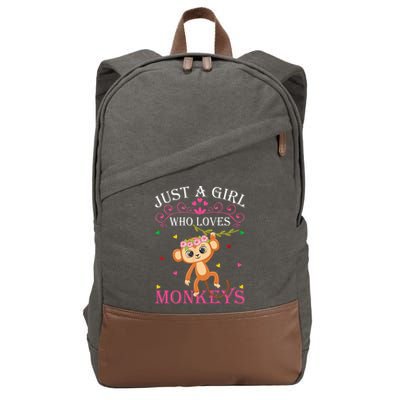 Just A Girl Who Loves Monkeys Cute Monkey Lover Kids Cotton Canvas Backpack