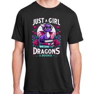 Just A Girl Who Loves Dragons And Books Dragon Reading Adult ChromaSoft Performance T-Shirt