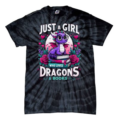 Just A Girl Who Loves Dragons And Books Dragon Reading Tie-Dye T-Shirt