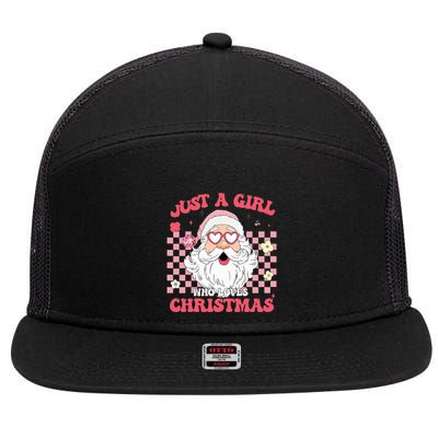 Just A Girl Who Loves Christmas Xmas Creative  7 Panel Mesh Trucker Snapback Hat
