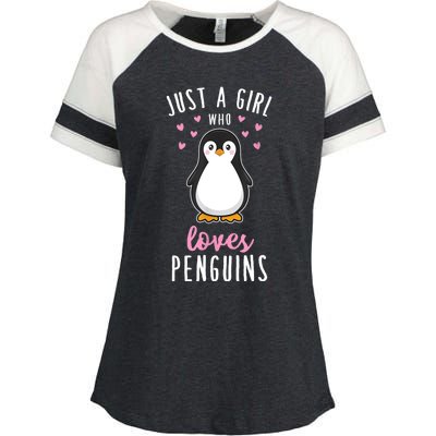 Just A Girl Who Loves Penguins Gift Cute Nature Toddlers Gift Enza Ladies Jersey Colorblock Tee