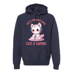 Just A Girl Who Loves Cats And Gaming Cute Kawaii Kitten Premium Hoodie