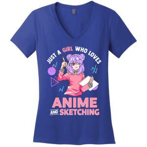 Just A Girl Who Loves Anime And Sketching Gift Women's V-Neck T-Shirt