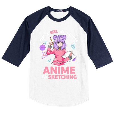 Just A Girl Who Loves Anime And Sketching Gift Baseball Sleeve Shirt