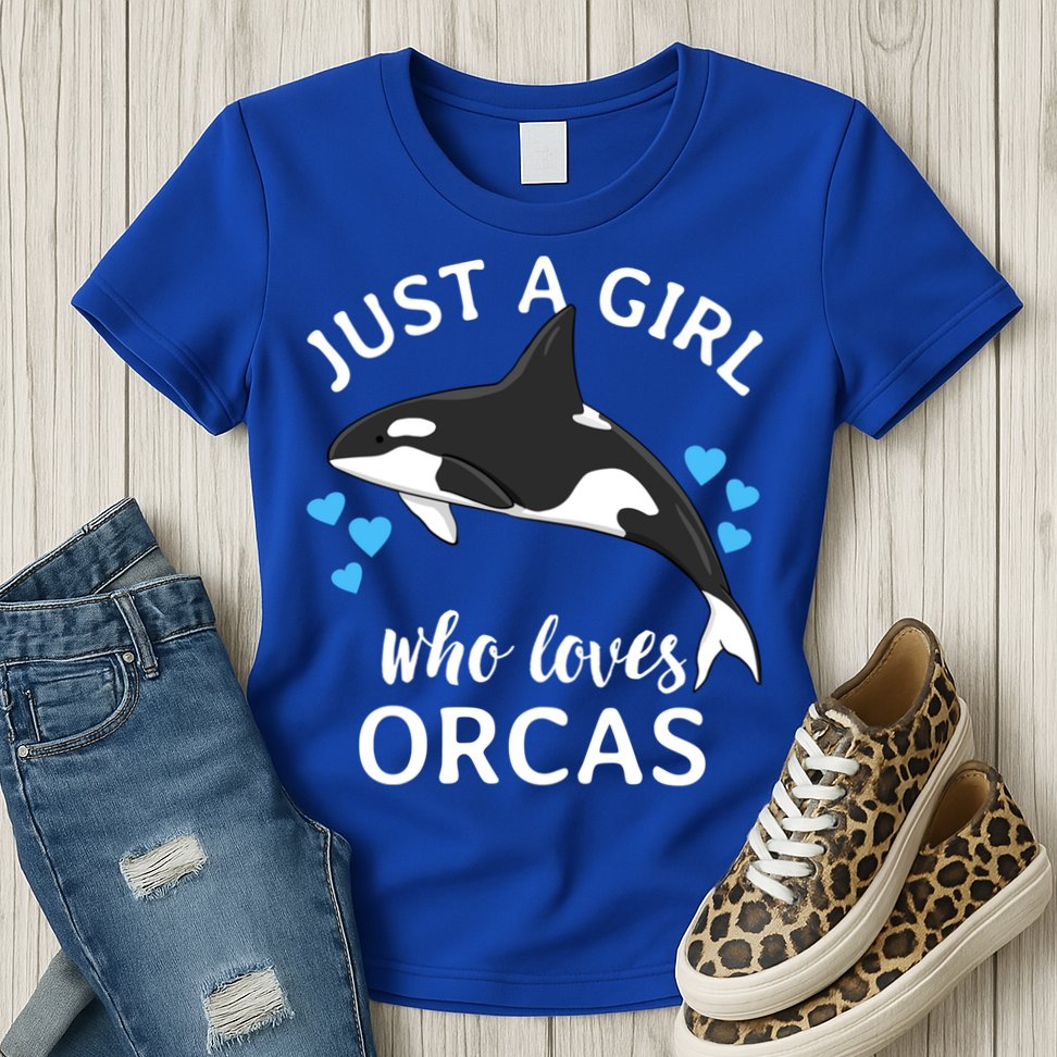Just A Girl Who Loves Orcas Killer Whales Sea Ocean Cute Gift Womens T-Shirt