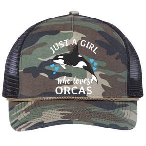 Just A Girl Who Loves Orcas Killer Whales Sea Ocean Cute Gift Retro Rope Trucker Hat Cap