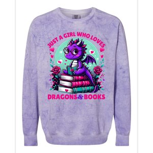 Just A Girl Who Loves Dragons And Books Dragon Reading Colorblast Crewneck Sweatshirt