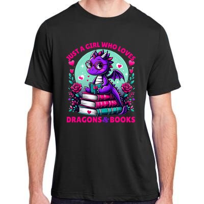 Just A Girl Who Loves Dragons And Books Dragon Reading Adult ChromaSoft Performance T-Shirt