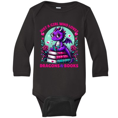 Just A Girl Who Loves Dragons And Books Dragon Reading Baby Long Sleeve Bodysuit