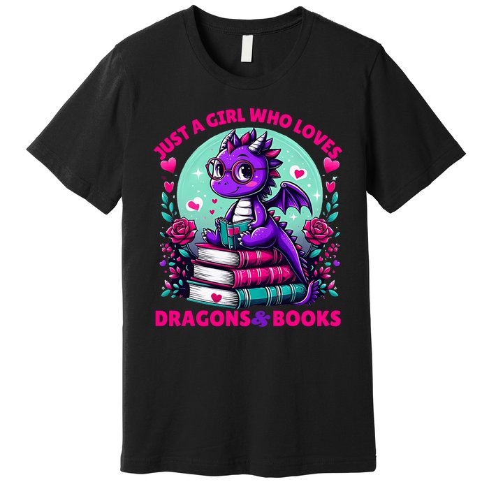 Just A Girl Who Loves Dragons And Books Dragon Reading Premium T-Shirt