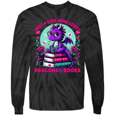 Just A Girl Who Loves Dragons And Books Dragon Reading Tie-Dye Long Sleeve Shirt