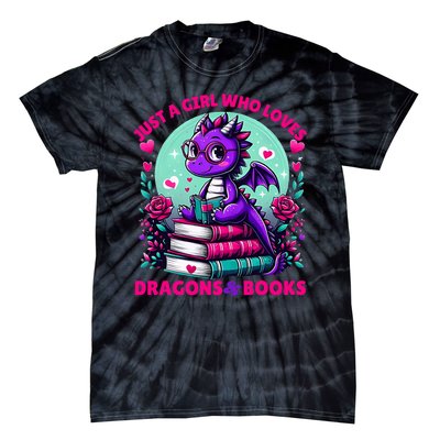 Just A Girl Who Loves Dragons And Books Dragon Reading Tie-Dye T-Shirt