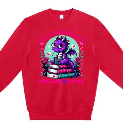 Just A Girl Who Loves Dragons And Books Dragon Reading Premium Crewneck Sweatshirt