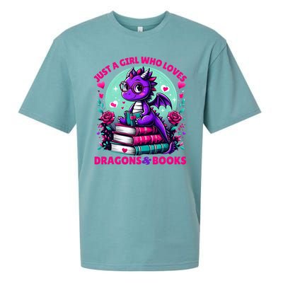 Just A Girl Who Loves Dragons And Books Dragon Reading Sueded Cloud Jersey T-Shirt