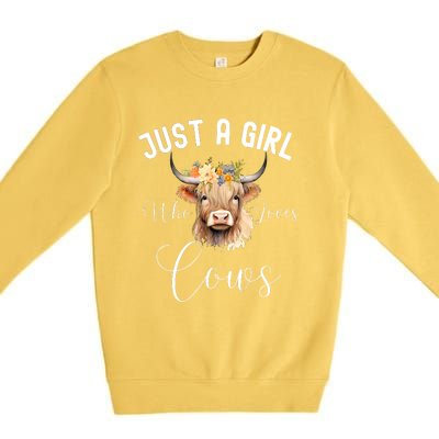 Just A Girl Who Loves Cows Funny Cute Cow For Girls Women Premium Crewneck Sweatshirt