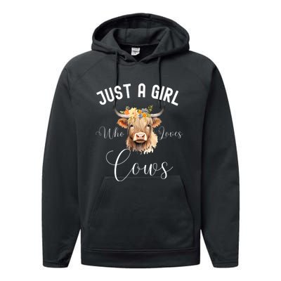 Just A Girl Who Loves Cows Funny Cute Cow For Girls Women Performance Fleece Hoodie