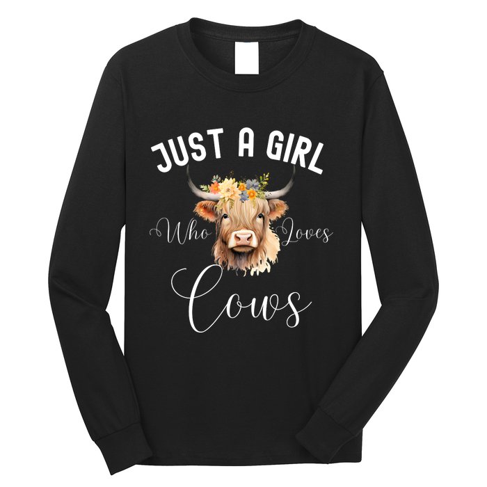 Just A Girl Who Loves Cows Funny Cute Cow For Girls Women Long Sleeve Shirt