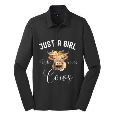 Just A Girl Who Loves Cows Funny Cute Cow For Girls Women Silk Touch Performance Long Sleeve Polo