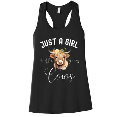 Just A Girl Who Loves Cows Funny Cute Cow For Girls Women Women's Racerback Tank