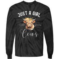 Just A Girl Who Loves Cows Funny Cute Cow For Girls Women Tie-Dye Long Sleeve Shirt