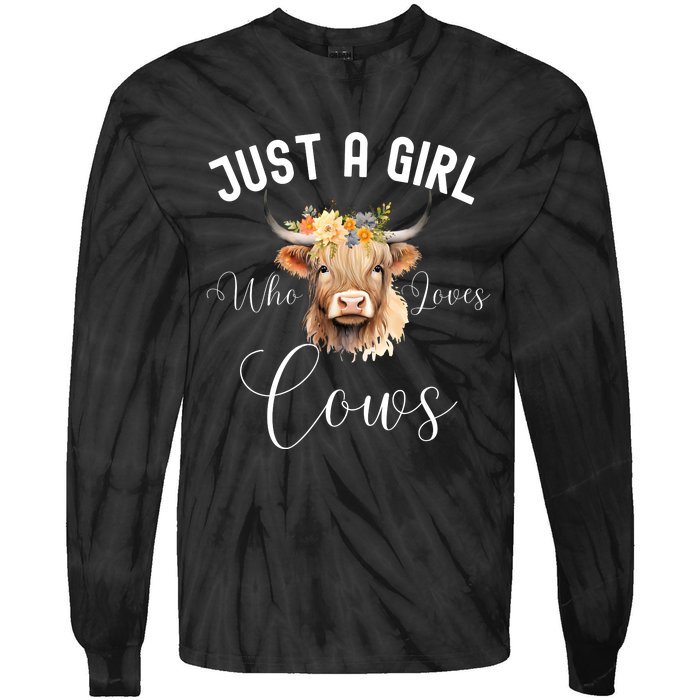 Just A Girl Who Loves Cows Funny Cute Cow For Girls Women Tie-Dye Long Sleeve Shirt