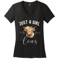 Just A Girl Who Loves Cows Funny Cute Cow For Girls Women Women's V-Neck T-Shirt