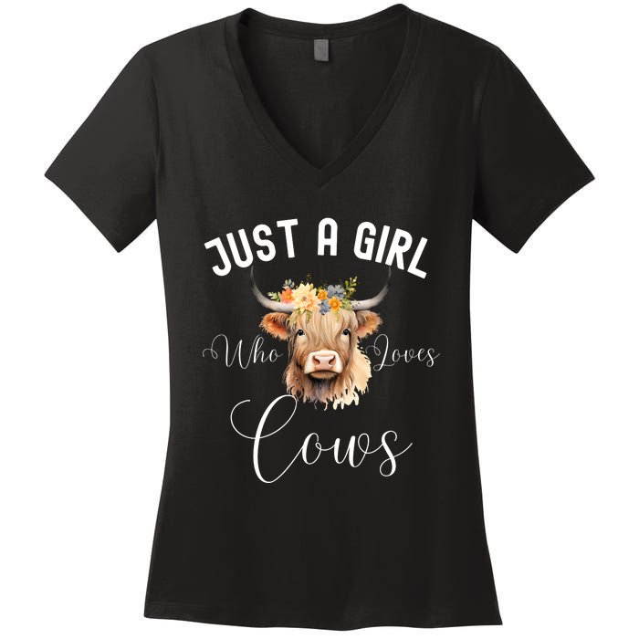 Just A Girl Who Loves Cows Funny Cute Cow For Girls Women Women's V-Neck T-Shirt