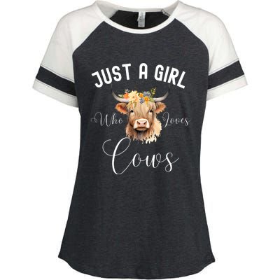 Just A Girl Who Loves Cows Funny Cute Cow For Girls Women Enza Ladies Jersey Colorblock Tee