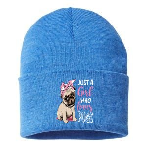 Just A Girl Who Loves Pugs: Cute Pug Dog Lover Gift Sustainable Knit Beanie