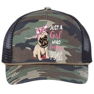 Just A Girl Who Loves Pugs: Cute Pug Dog Lover Gift Retro Rope Trucker Hat Cap