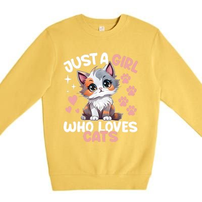 Just A Girl Who Loves Cats Cute Cat Lover Premium Crewneck Sweatshirt