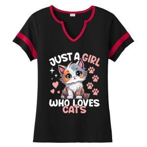 Just A Girl Who Loves Cats Cute Cat Lover Ladies Halftime Notch Neck Tee