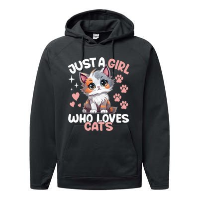 Just A Girl Who Loves Cats Cute Cat Lover Performance Fleece Hoodie