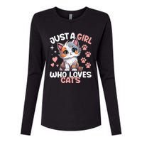 Just A Girl Who Loves Cats Cute Cat Lover Womens Cotton Relaxed Long Sleeve T-Shirt