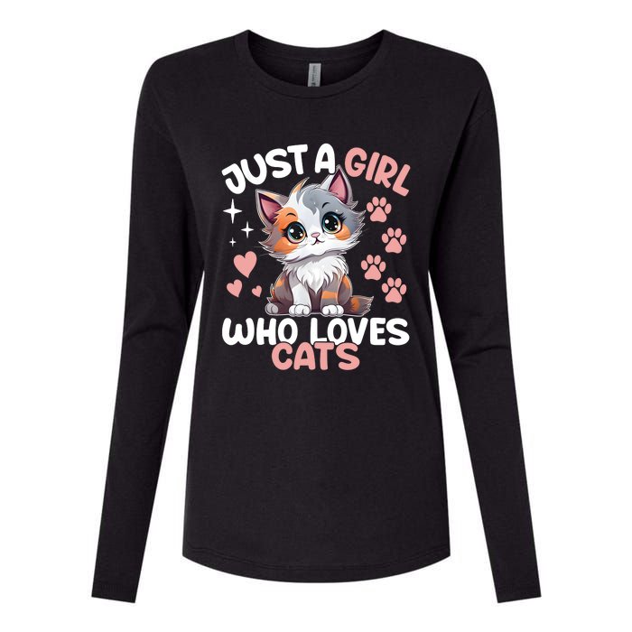 Just A Girl Who Loves Cats Cute Cat Lover Womens Cotton Relaxed Long Sleeve T-Shirt