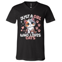 Just A Girl Who Loves Cats Cute Cat Lover V-Neck T-Shirt