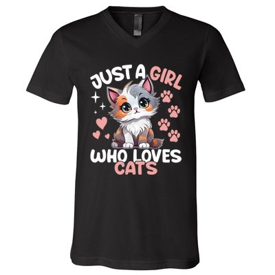 Just A Girl Who Loves Cats Cute Cat Lover V-Neck T-Shirt