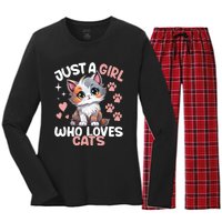 Just A Girl Who Loves Cats Cute Cat Lover Women's Long Sleeve Flannel Pajama Set 