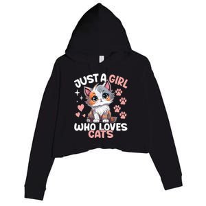 Just A Girl Who Loves Cats Cute Cat Lover Crop Fleece Hoodie