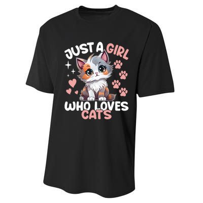 Just A Girl Who Loves Cats Cute Cat Lover Performance Sprint T-Shirt