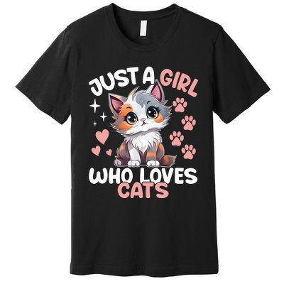 Just A Girl Who Loves Cats Cute Cat Lover Premium T-Shirt