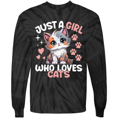 Just A Girl Who Loves Cats Cute Cat Lover Tie-Dye Long Sleeve Shirt