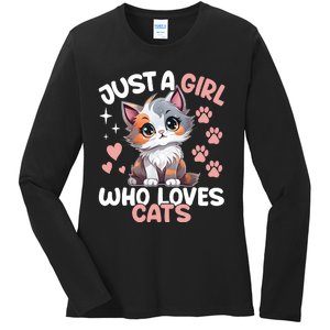 Just A Girl Who Loves Cats Cute Cat Lover Ladies Long Sleeve Shirt