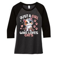 Just A Girl Who Loves Cats Cute Cat Lover Women's Tri-Blend 3/4-Sleeve Raglan Shirt