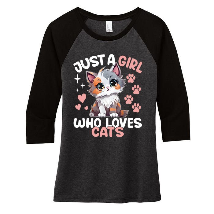 Just A Girl Who Loves Cats Cute Cat Lover Women's Tri-Blend 3/4-Sleeve Raglan Shirt