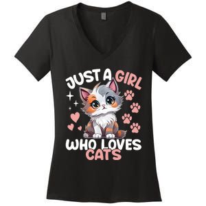 Just A Girl Who Loves Cats Cute Cat Lover Women's V-Neck T-Shirt