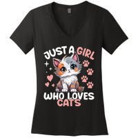 Just A Girl Who Loves Cats Cute Cat Lover Women's V-Neck T-Shirt