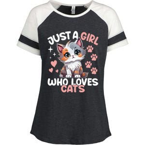 Just A Girl Who Loves Cats Cute Cat Lover Enza Ladies Jersey Colorblock Tee